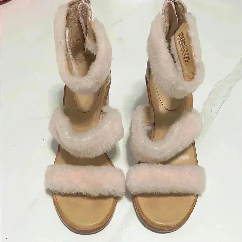 UGG Beige Fuzzy Sandals